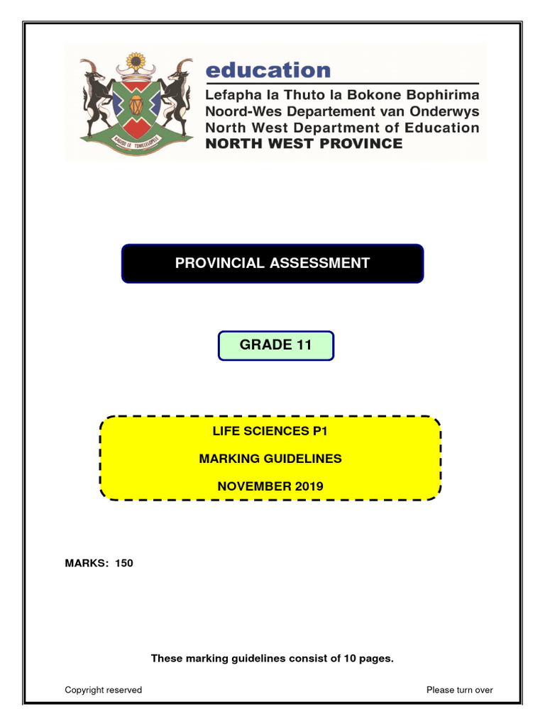 NW NSC GR 11 Life Sciences p1 Eng Memo Nov 2019 | PDF