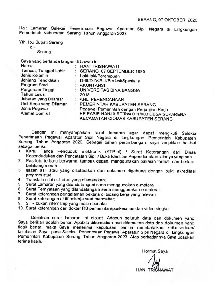 Surat Lamarn ASN | PDF