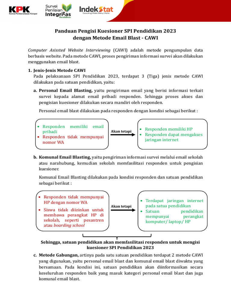 Metode CAWI untuk Kuesioner SPI 2023 | PDF