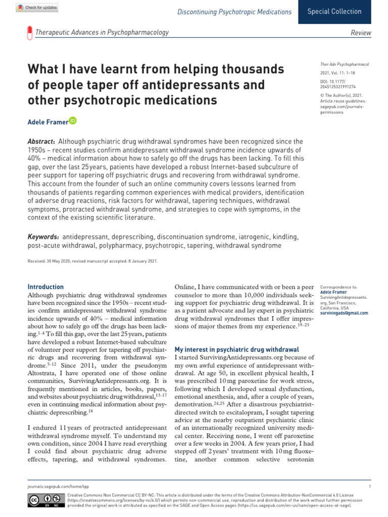 SSRI withdrawal PDF Drug Withdrawal Chemistry