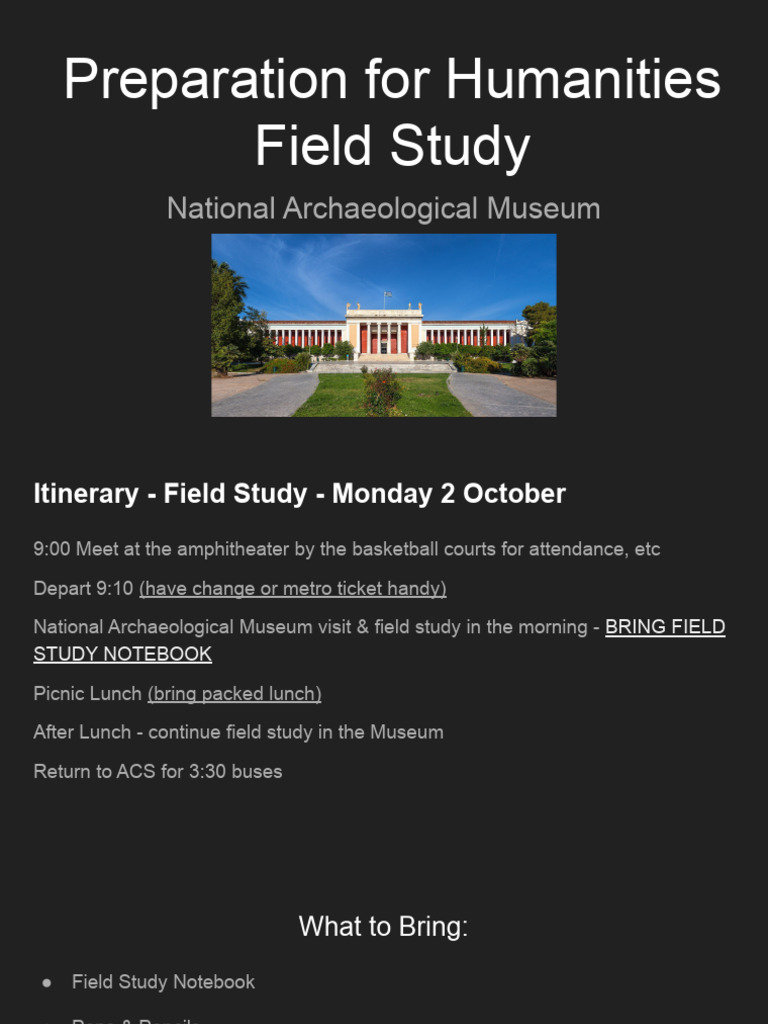 Preparation For Humanities Field Study 2023 National Archaeological Museum PDF