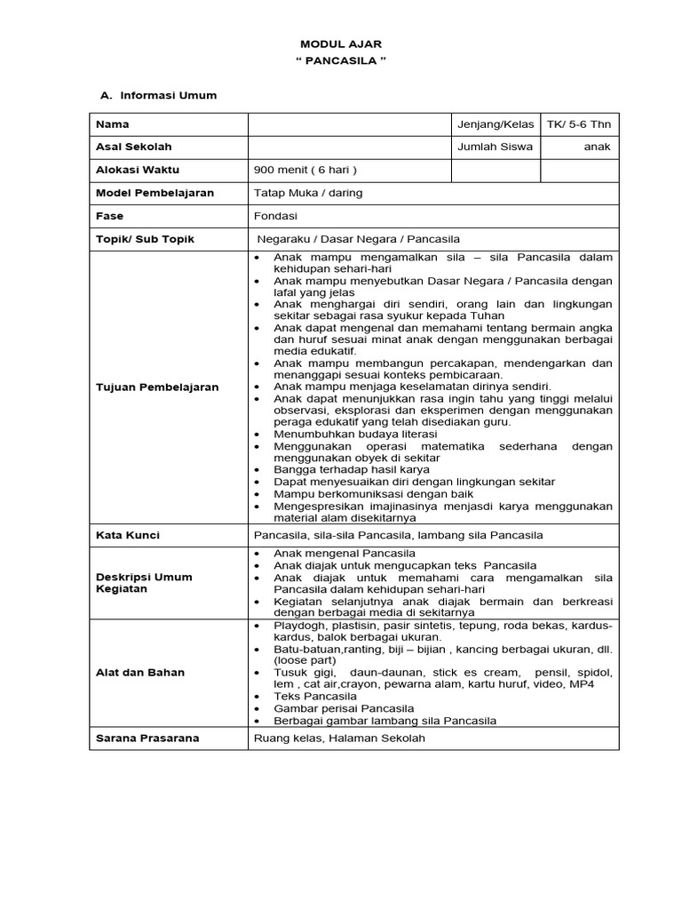 5-6 TH MODUL AJAR Aku Anak Indonesia | PDF