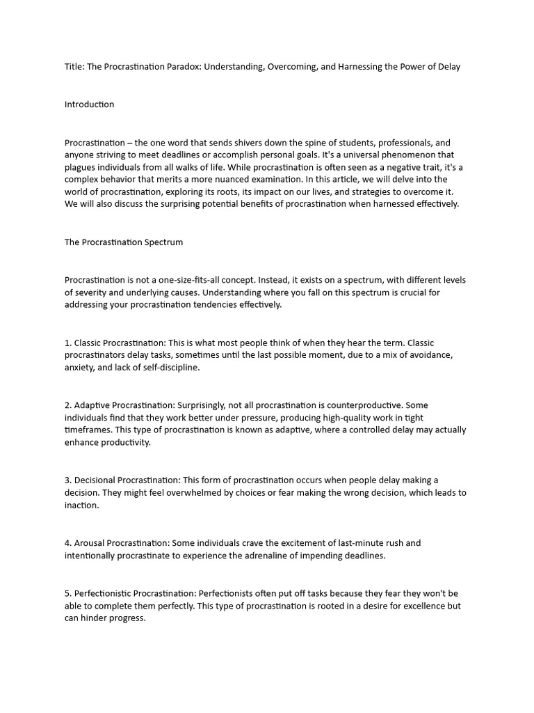 Procrastination Article Pdf Professional Skills Procrastination