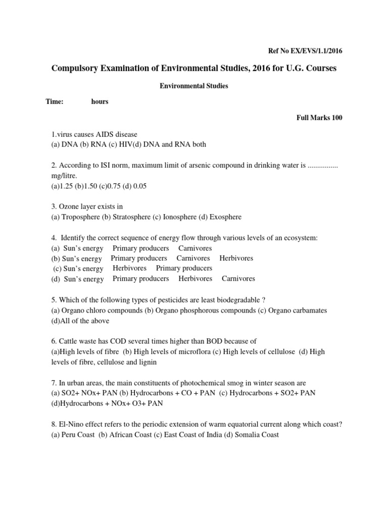 EVS Exam Questions for U.G. Courses | PDF | Waste | Soil