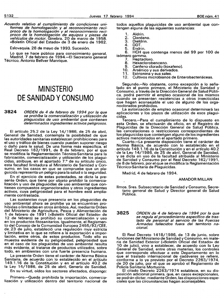 Orden 4 de Febrero PDF Pesticida