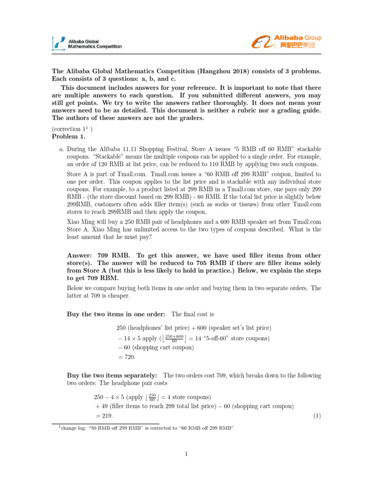 Alibaba Math Competition Solutions | PDF | Matrix (Mathematics ...