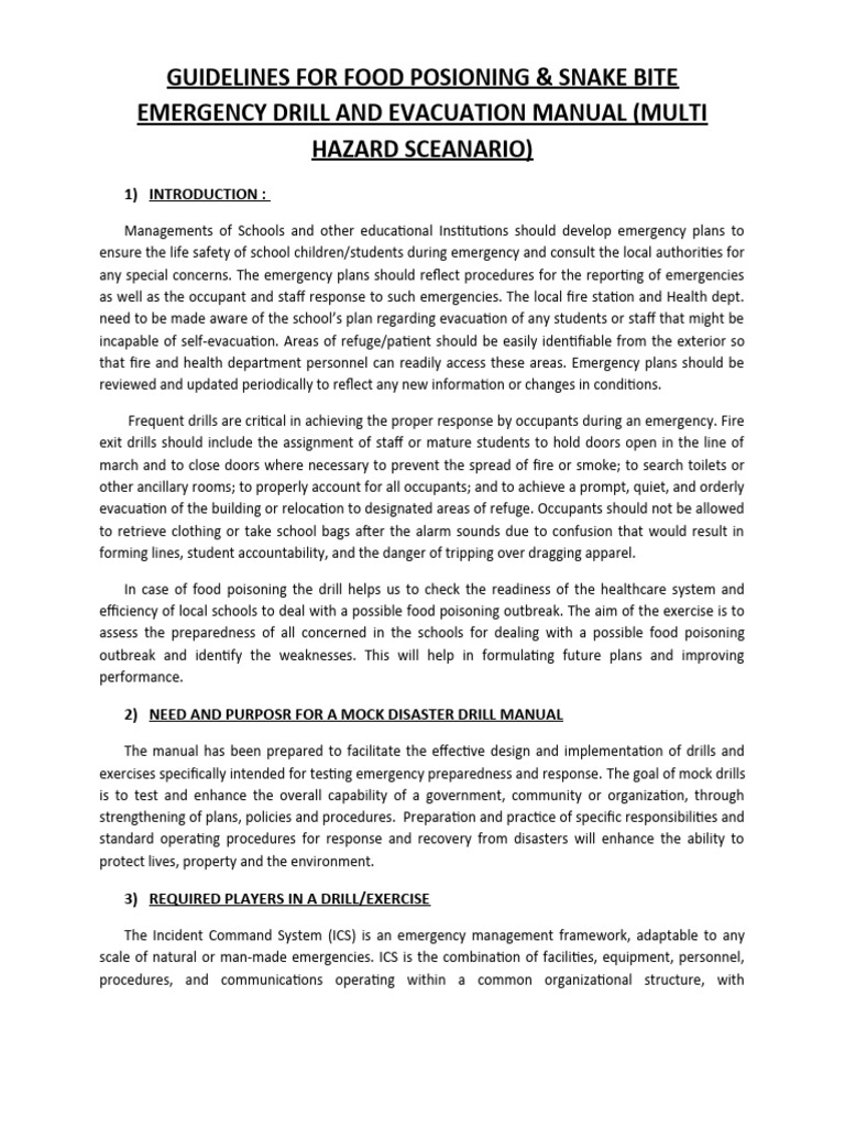 Snake Bite and Food Poisoning Drill Guide | PDF | Emergency Management ...