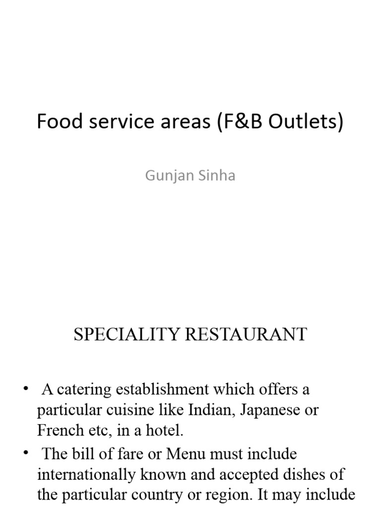 Types of Food & Beverage Outlets | PDF | Bar (Establishment) | Restaurants