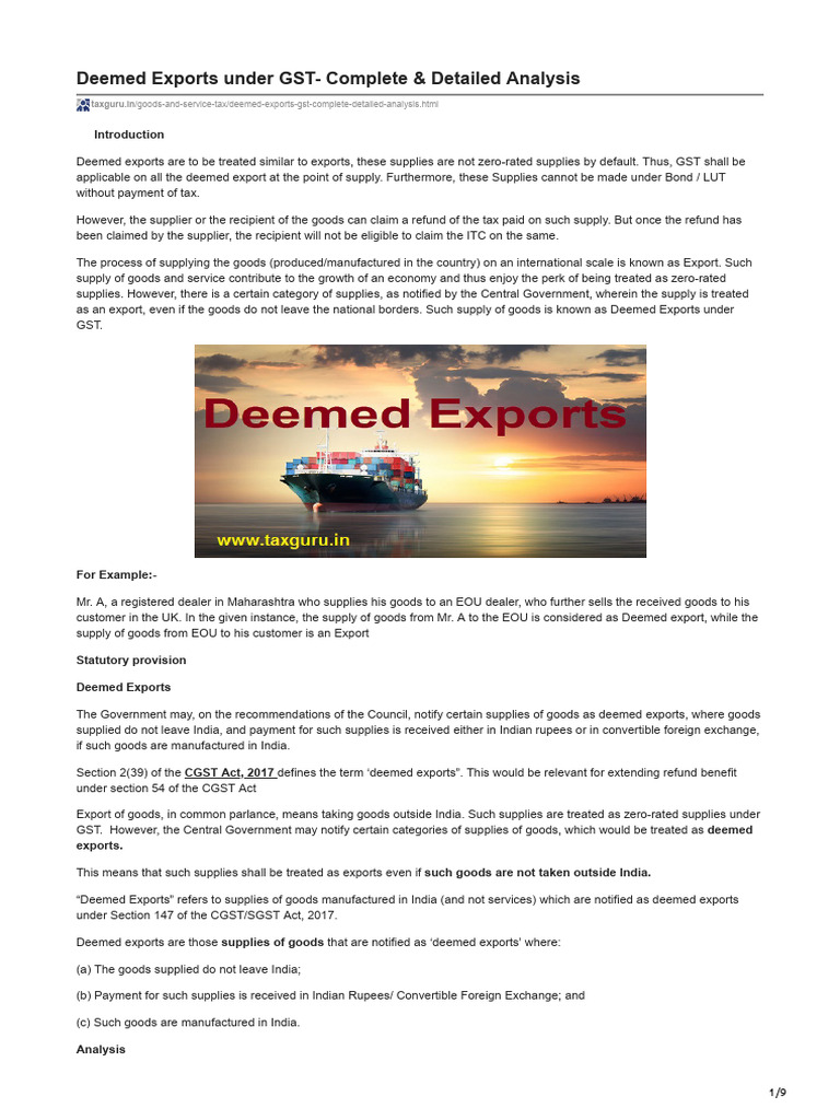 Deemed Exports Under GST Complete Detailed Analysis PDF