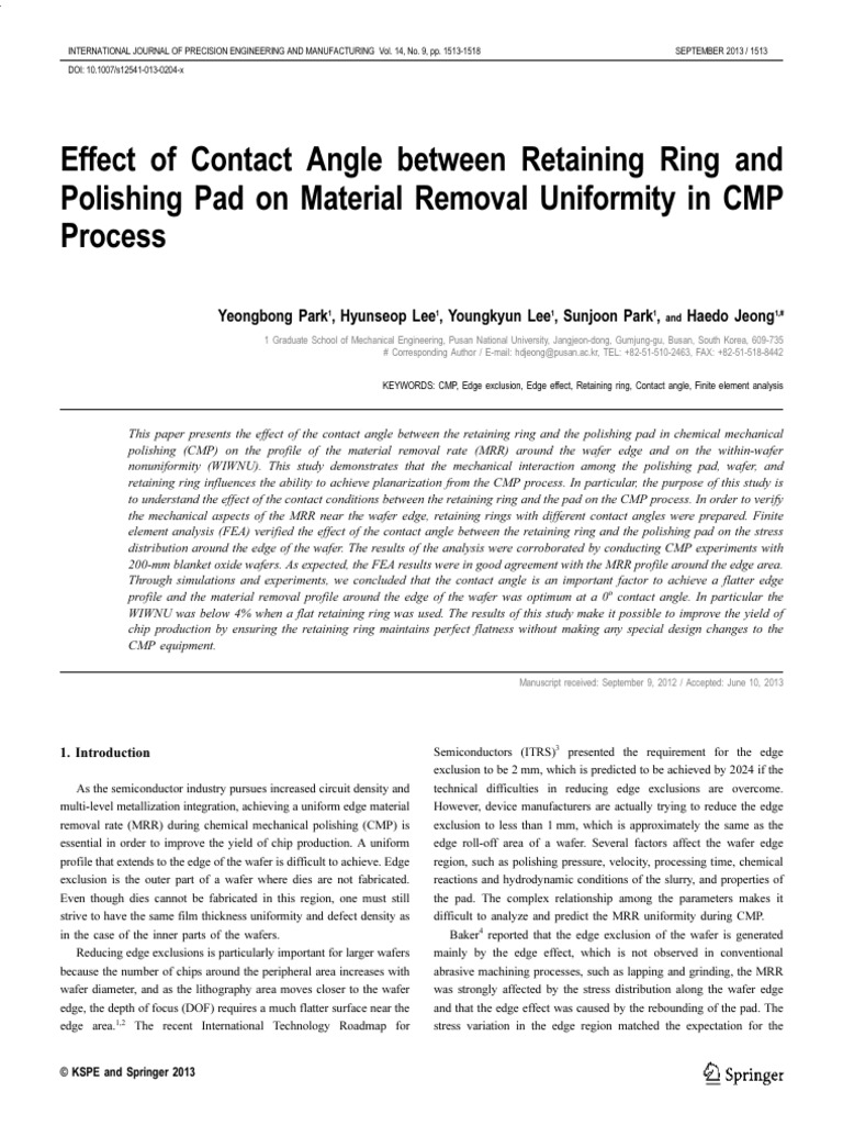 Impact of Retaining Ring Angle on CMP | PDF