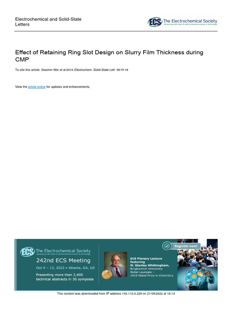 Effect of Retaining Ring Slot Design On Slurry Film Thickness During