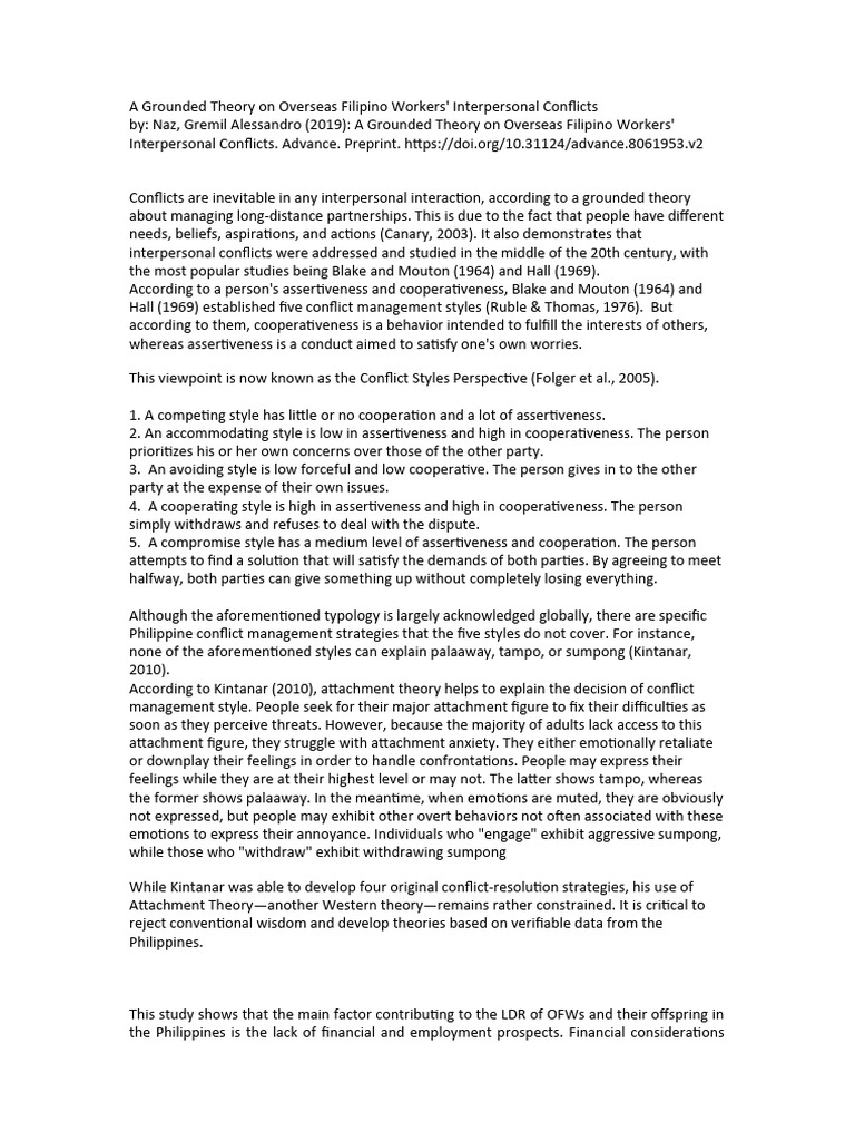 A Grounded Theory On Overseas Filipino Workers (Abstract) PDF