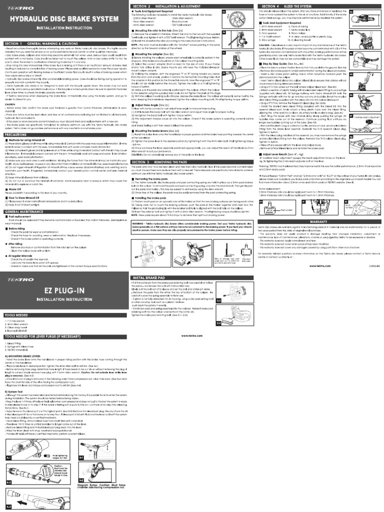Tektro Hydraulic Disc Brake PDF