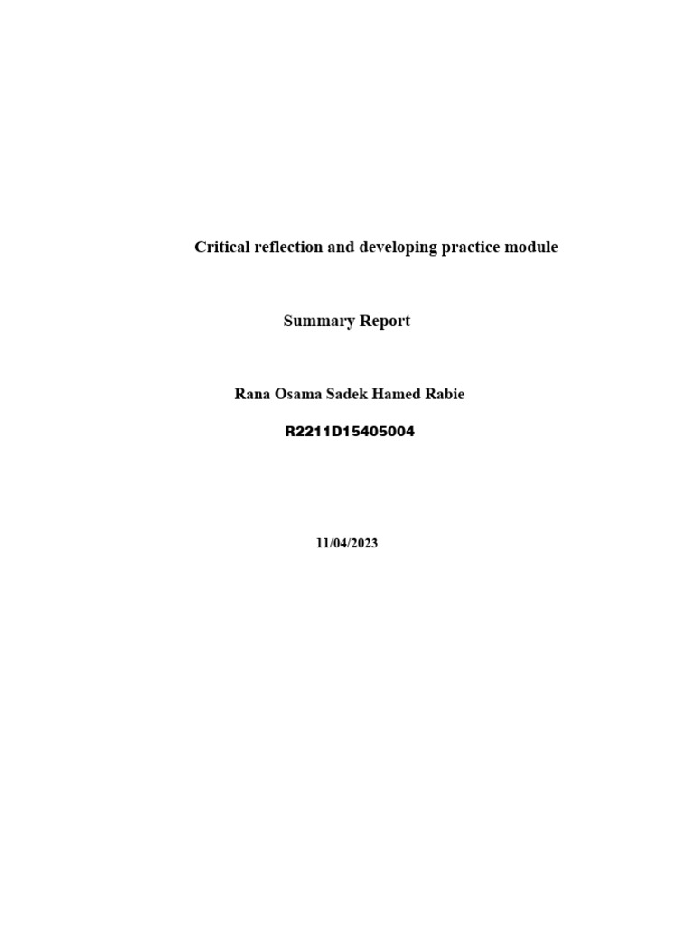 Critical Reflection And Developing Practice Module Pdf Reflective