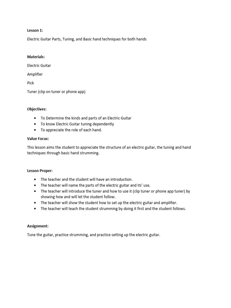 Electric Guitar Lesson Plan PDF Guitars Musical Instruments