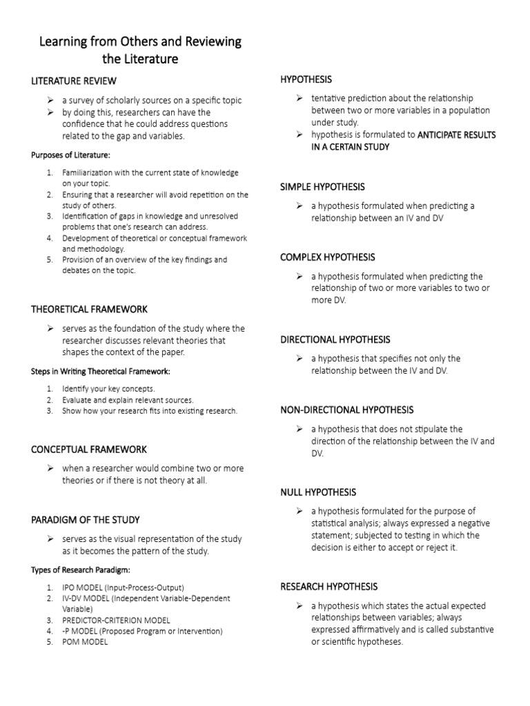 Literature Review and Research Frameworks | PDF | Hypothesis | Theory
