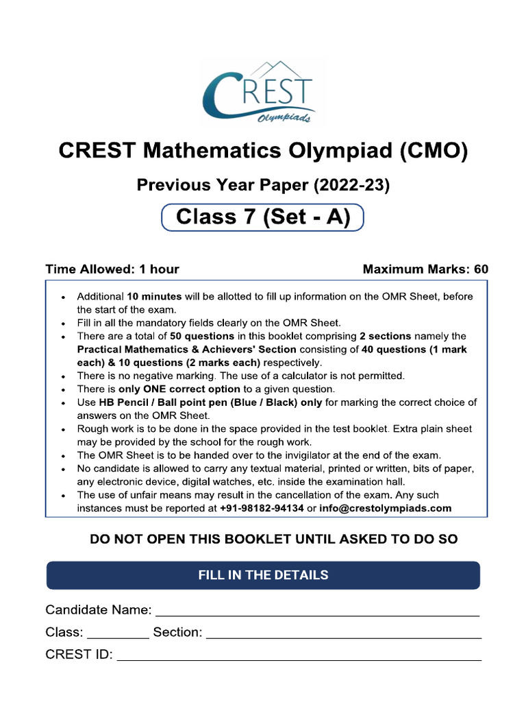 Previous question paper mathematics of crest olympiad pdf