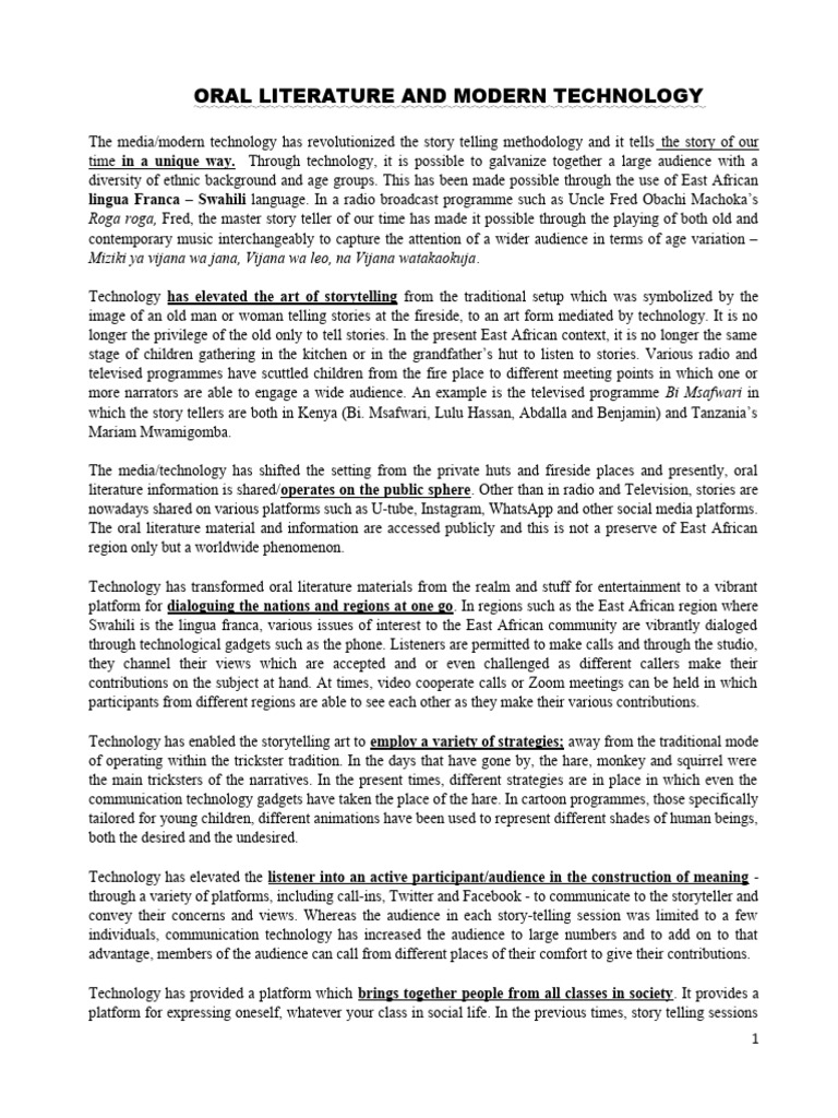 ORAL LIT & MODERN TECHNOLOGY PDF Oral Tradition Poetry