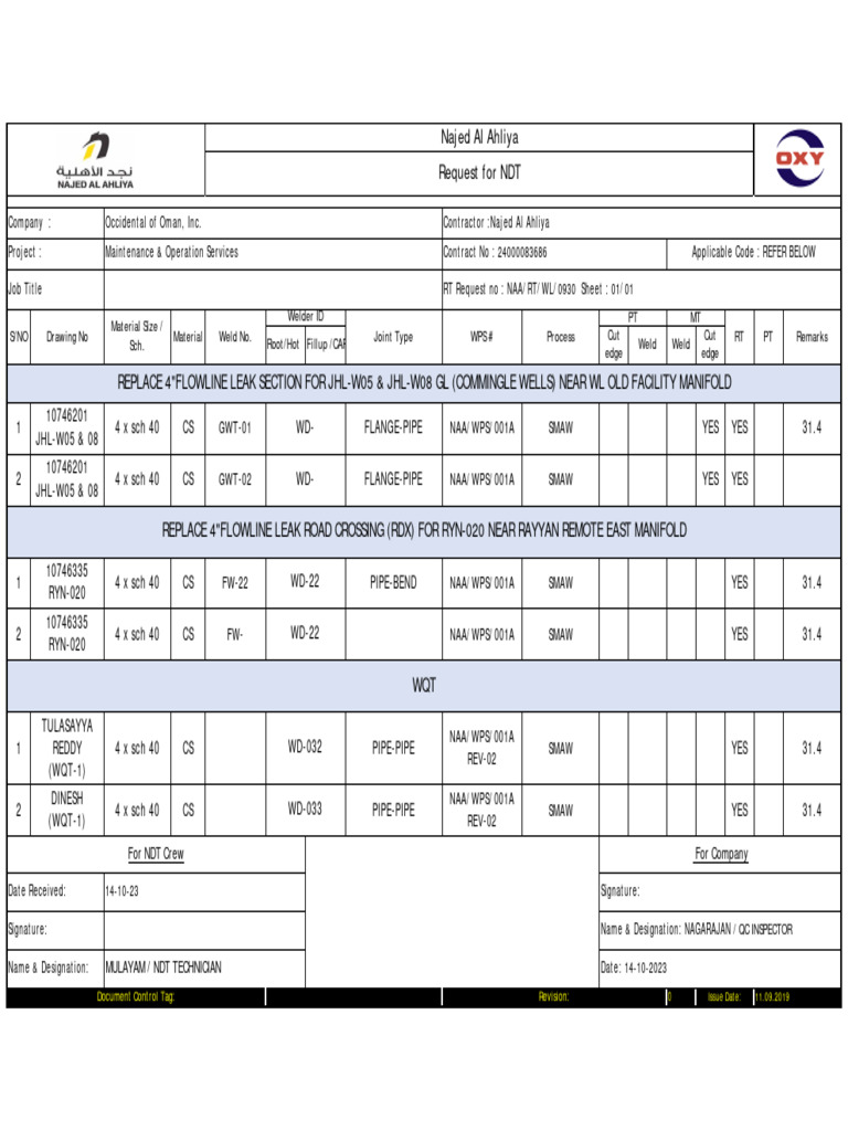 NDT Request for Pipeline Weld Inspection | PDF | Business Process ...
