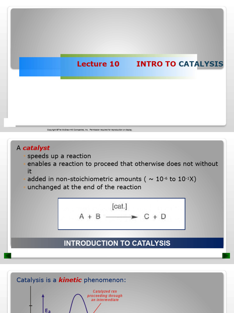 Lecture 10 Catalysis Intro PDF Catalysis Chemical Reactions