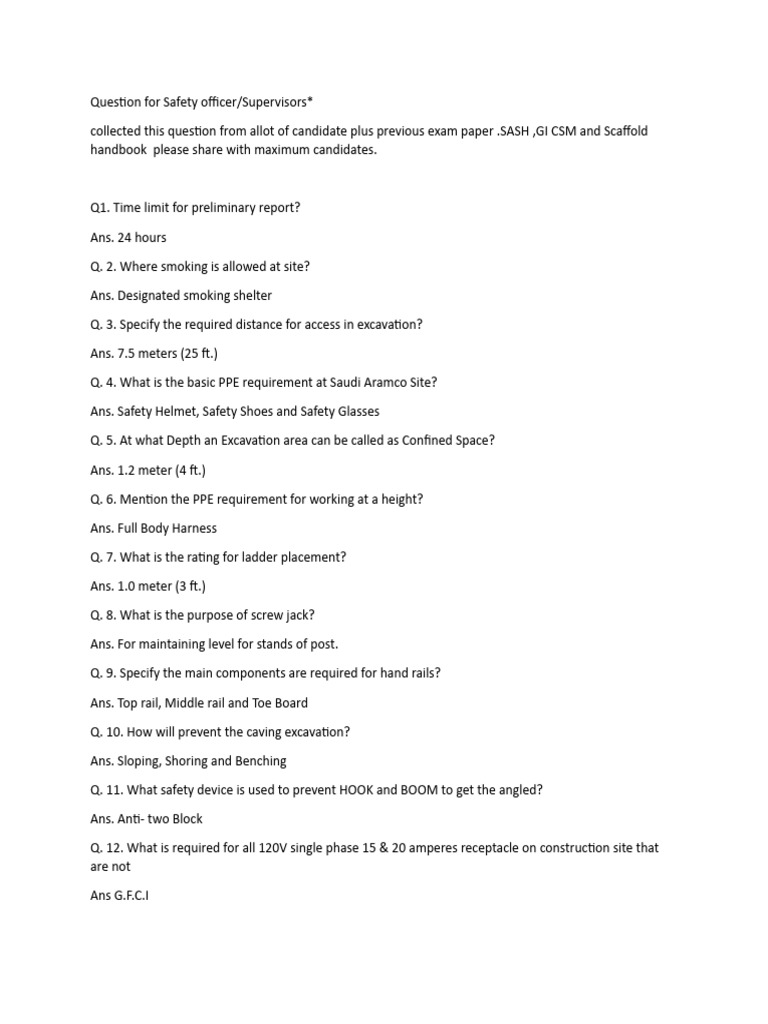 Safety Officer Interview Questions PDF Scuba Diving Scaffolding