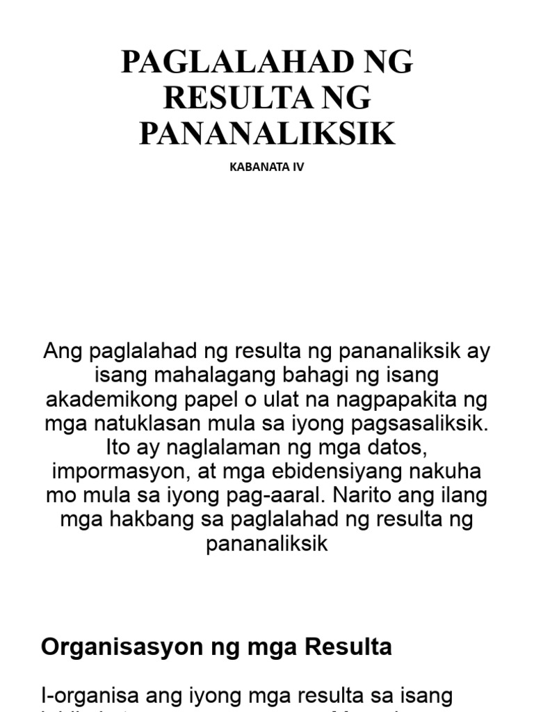 Paglalahad NG Resulta NG Pananaliksik | PDF