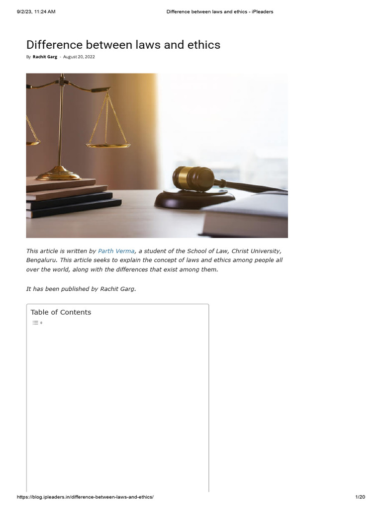 Difference Between Laws and Ethics Ipleaders PDF
