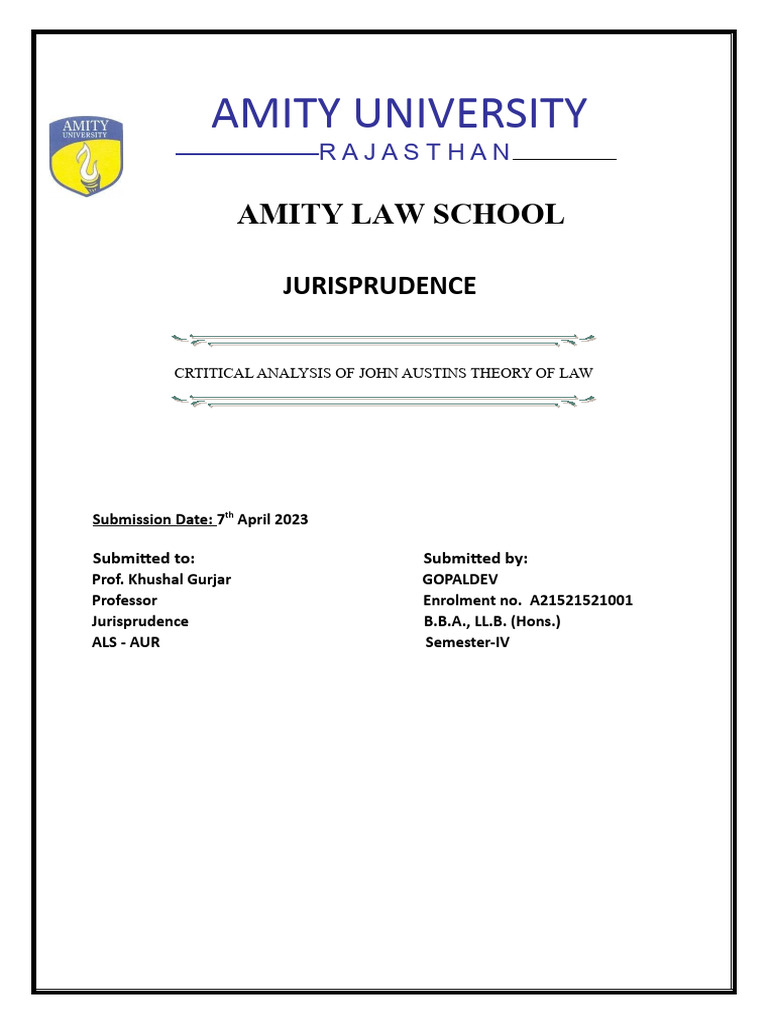Austins theory of law jurispudence assignment pdf sovereignty
