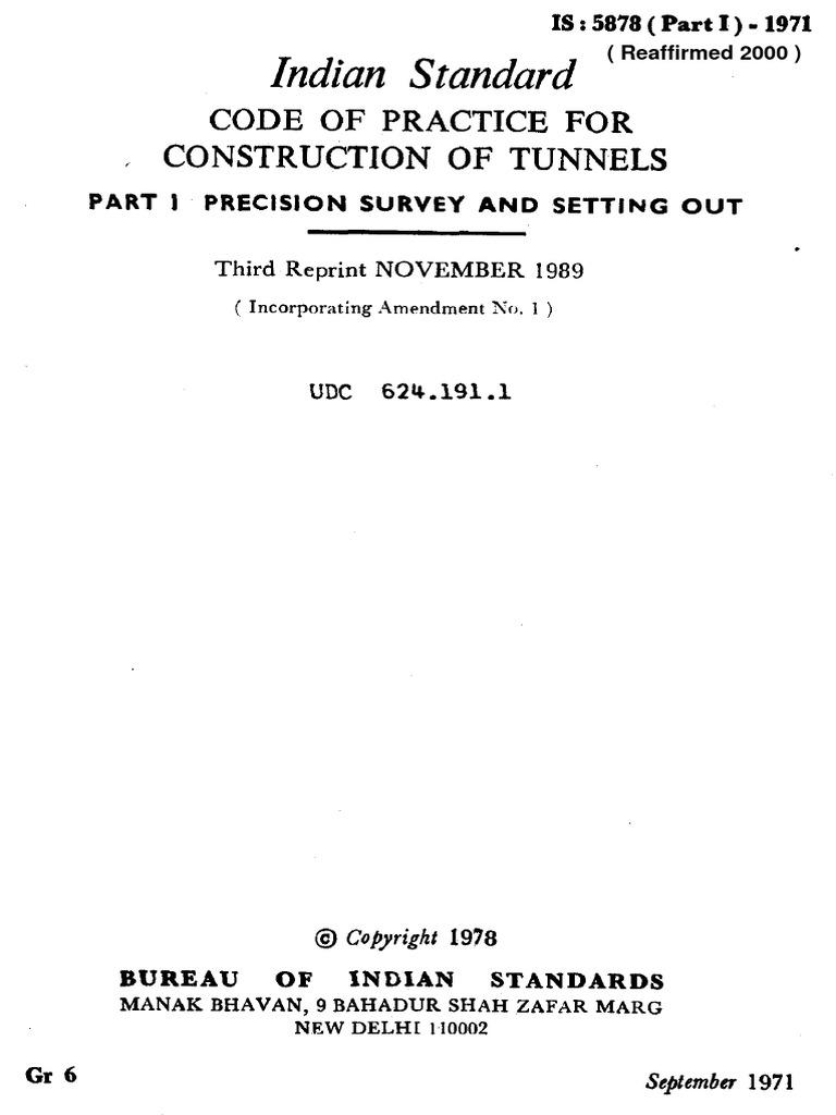Indian Standard: ? Code of Practice For K / Construction of Tunnels ...