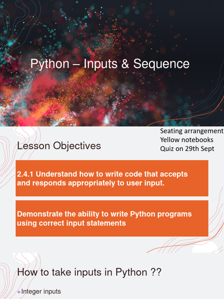 Presentation 4 - Inputs and Sequence | PDF | Area | Algorithms