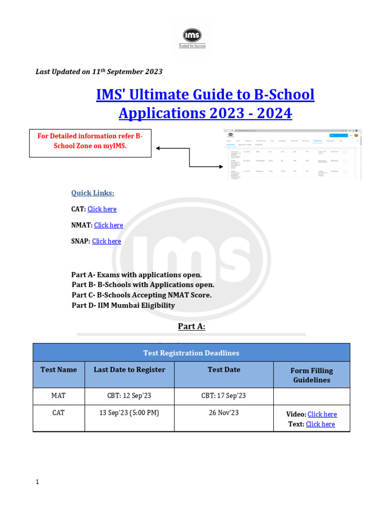 IMS' Ultimate Guide To B-School Applications 23 - 24 | PDF | Academic