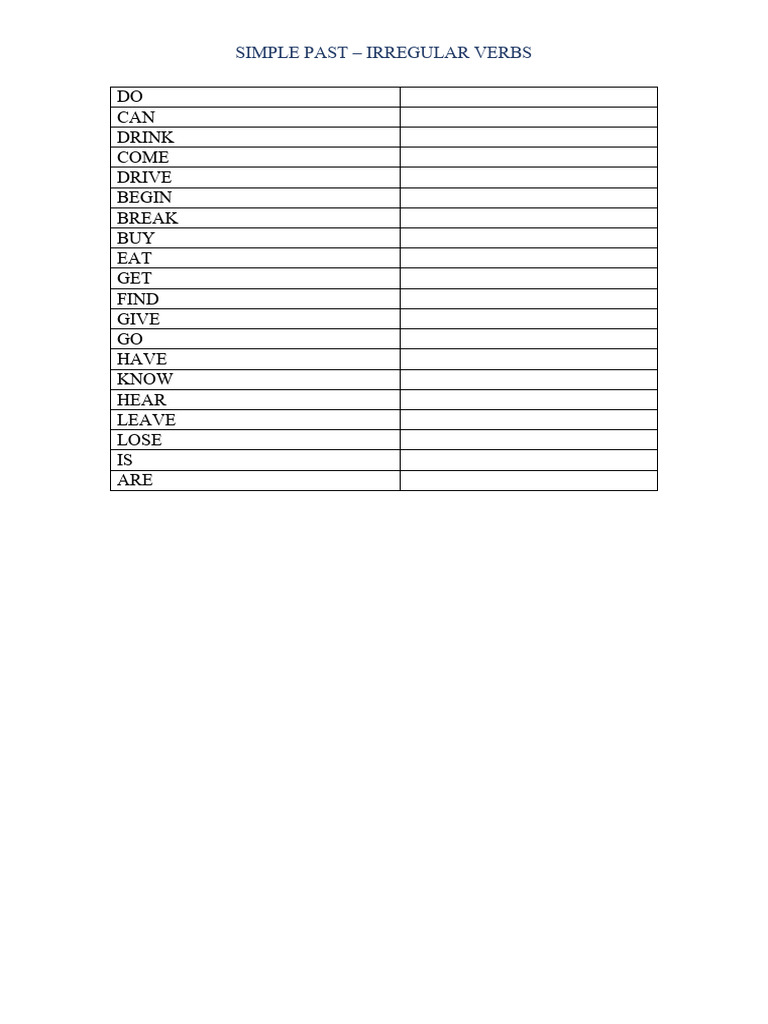 Simple Past - Irregular Verbs | PDF