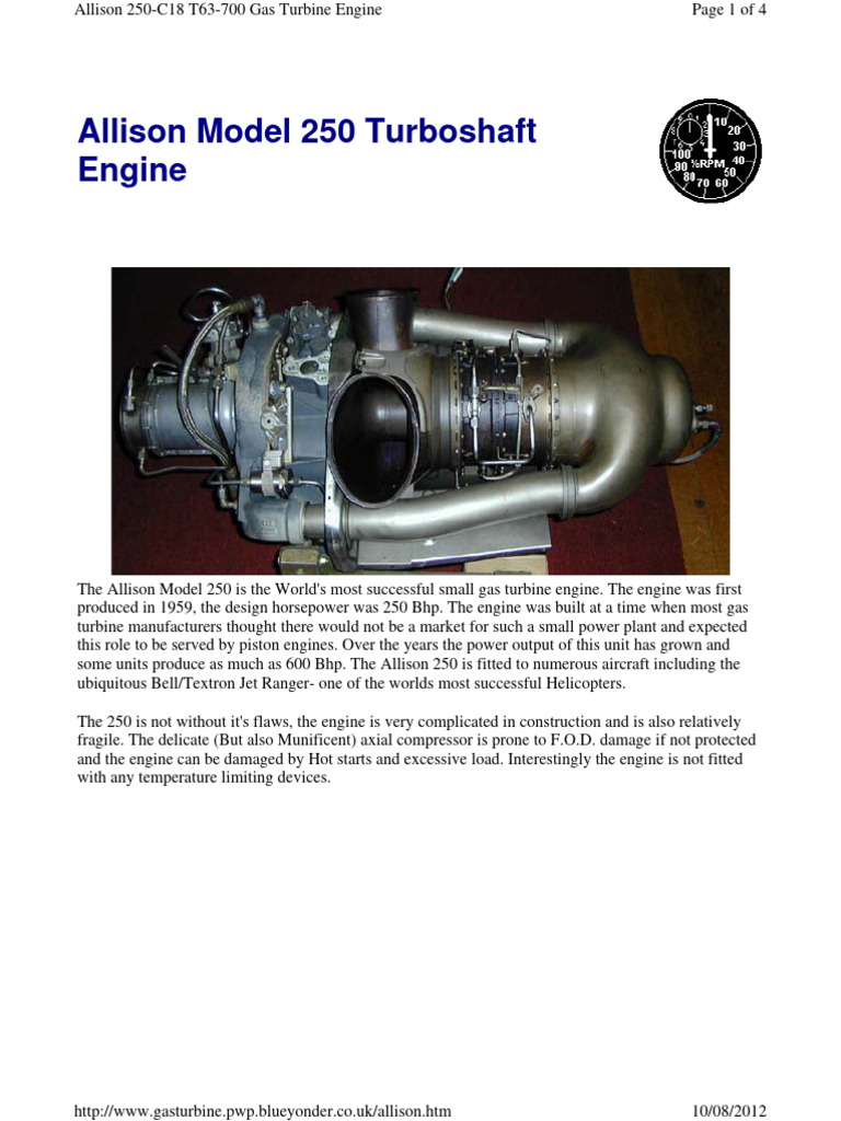 2012Allison 250C18 T63T700 Gas Turbine Engine PDF Gas