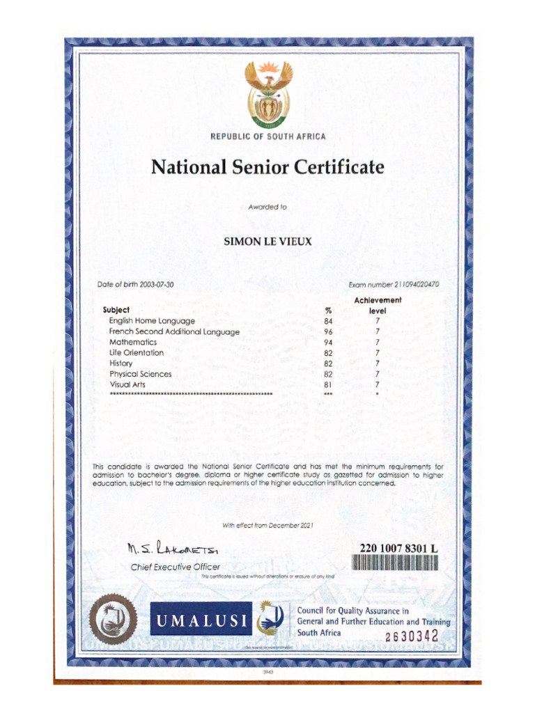 National Senior Certificate | PDF