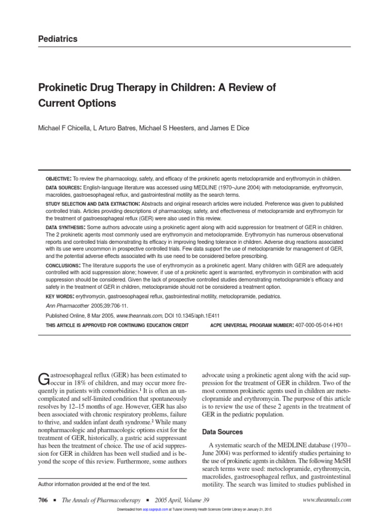Chicella 2005 prokinetic drug therapy in children a review of