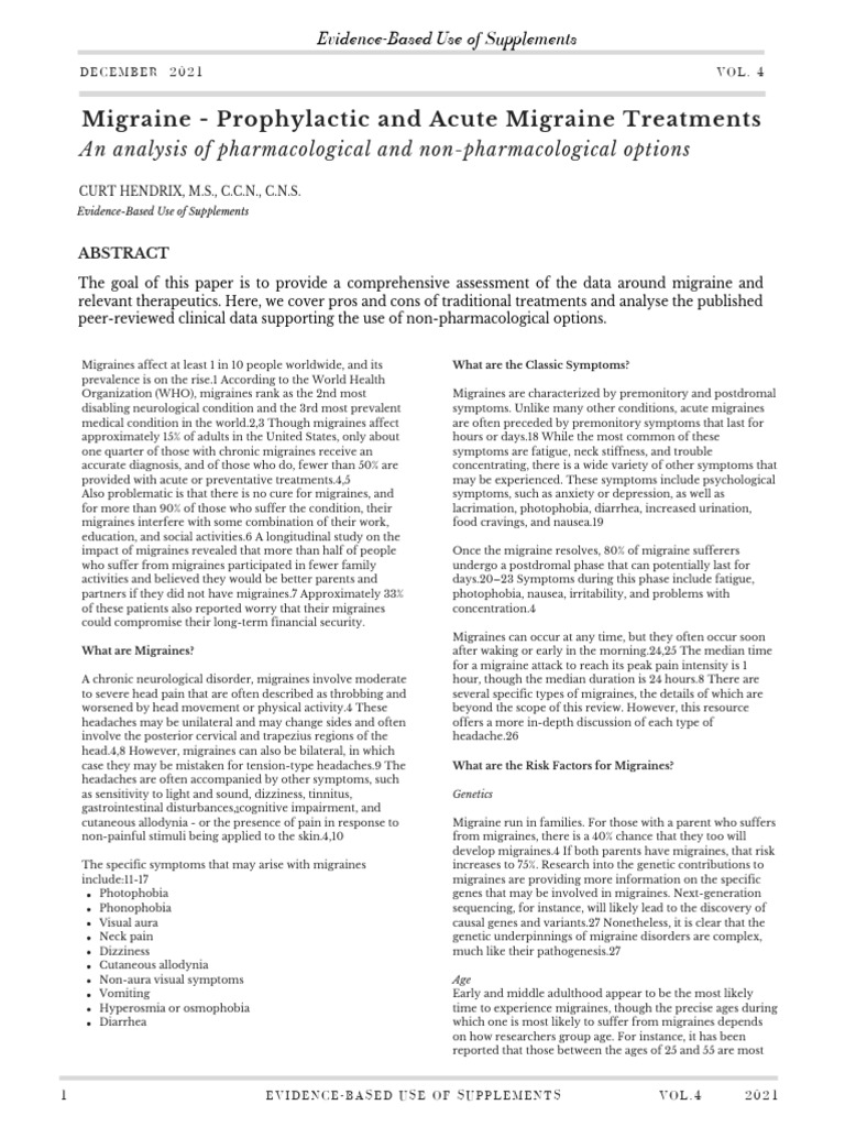 Migraine Treatments: Evidence-Based Review | PDF | Migraine | Vitamin B12