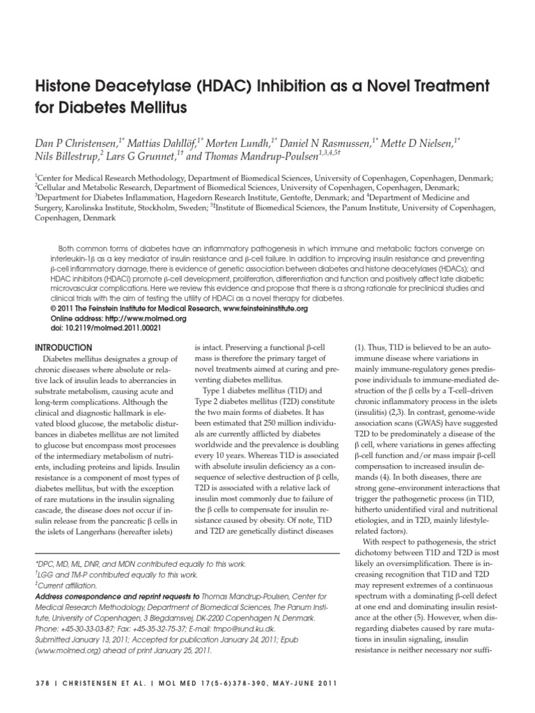 HDAC Inhibition for Diabetes Treatment | PDF | Insulin | Pancreas