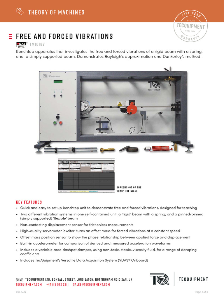 TM1016V Free Forced Vibrations Datasheet PDF