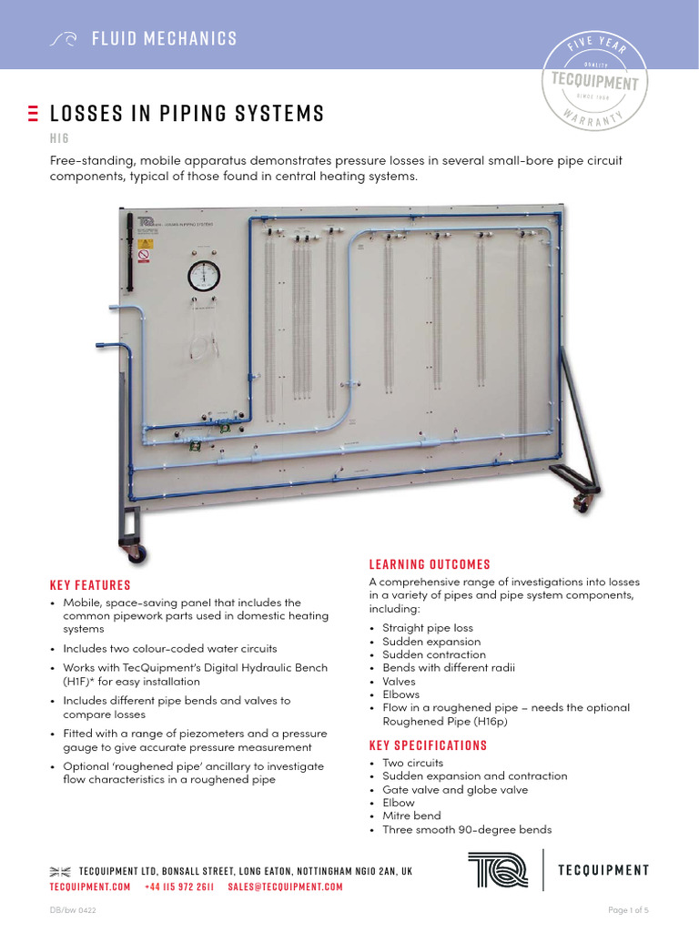H16 Losses in Piping Datasheet | PDF