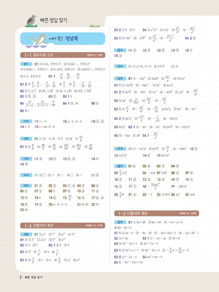 개념쎈 중2-1 빠른정답 | PDF