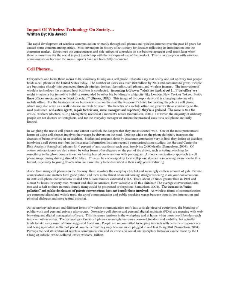 Impact of Wireless Technology On Society | PDF | Wi Fi | Instant Messaging