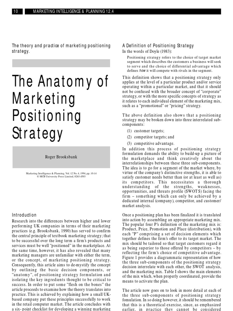 The Anatomy of Marketing Positioning Strategy | PDF | Market ...