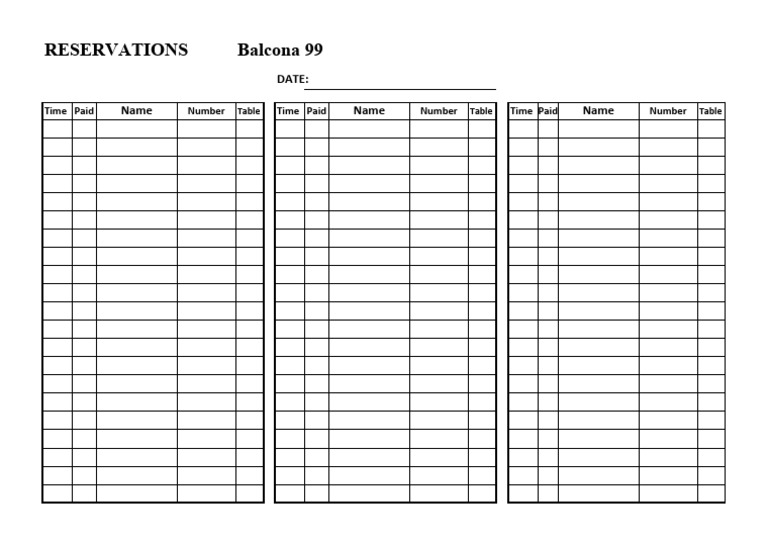 Reservation Sheet PDF