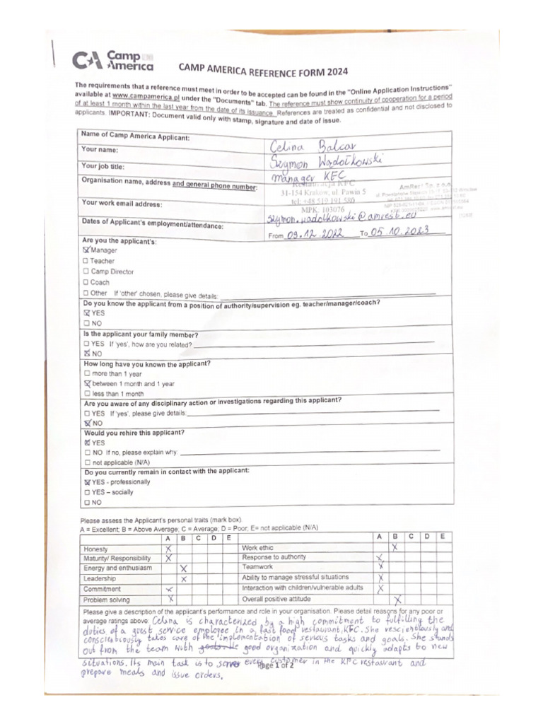 Camp America Reference Form 2024 2 PDF