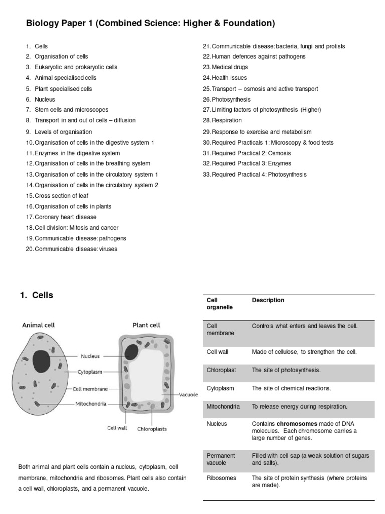 GCSE Comb Biology 2023 PDF Cell (Biology) Pathogen