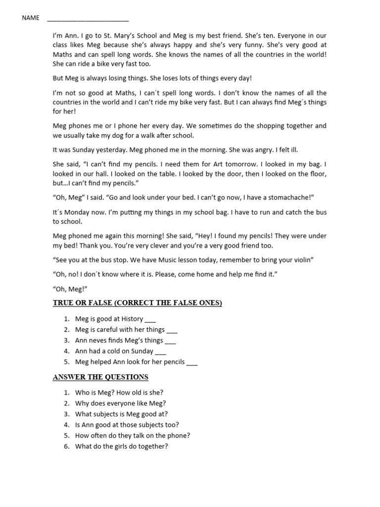 Meg and Ann's Friendship Story | PDF | Language Arts & Discipline ...