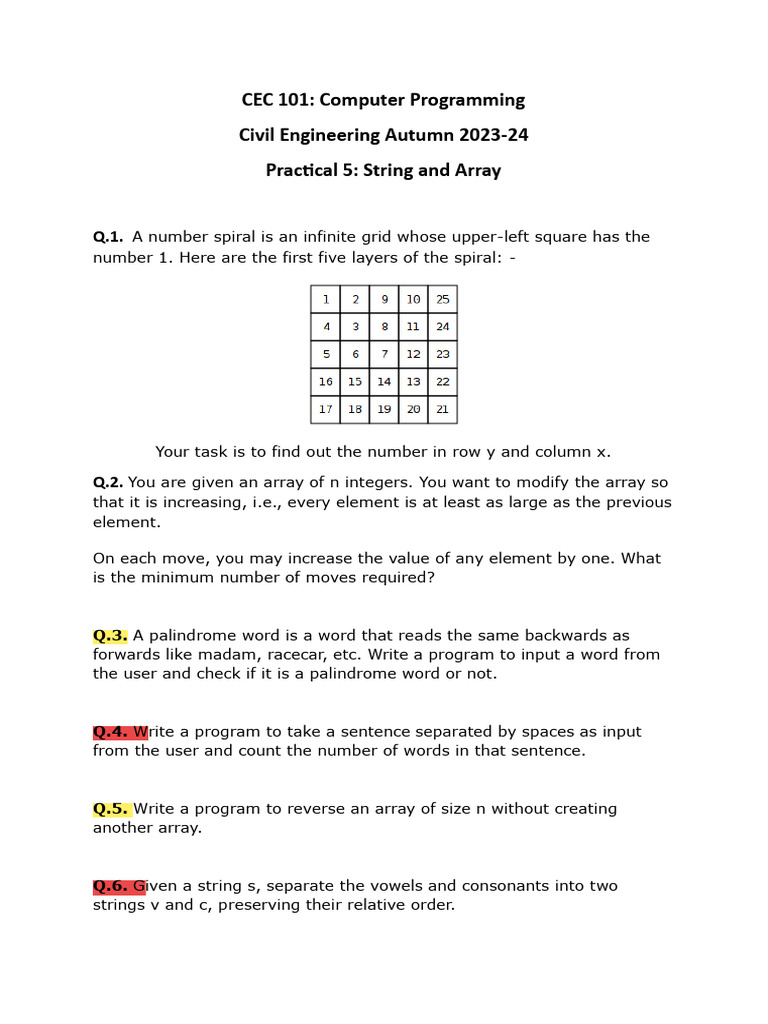 String and Array Programming Tasks | PDF | Teaching Methods & Materials