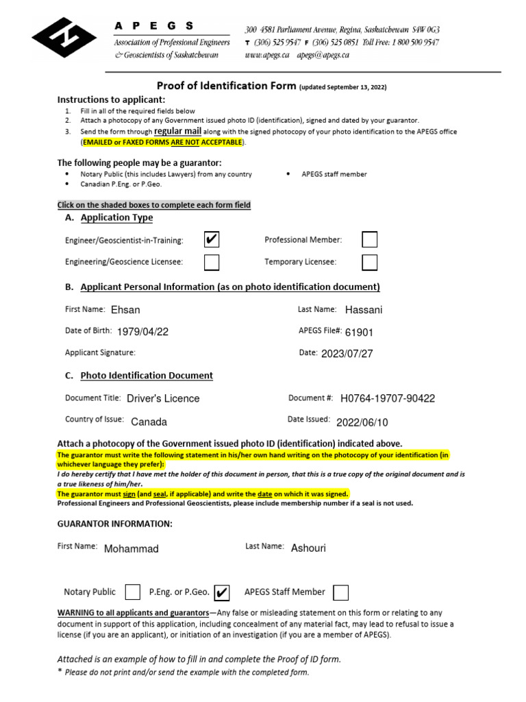 Reg50 Proof of Identification Form With Example May 2023 PDF