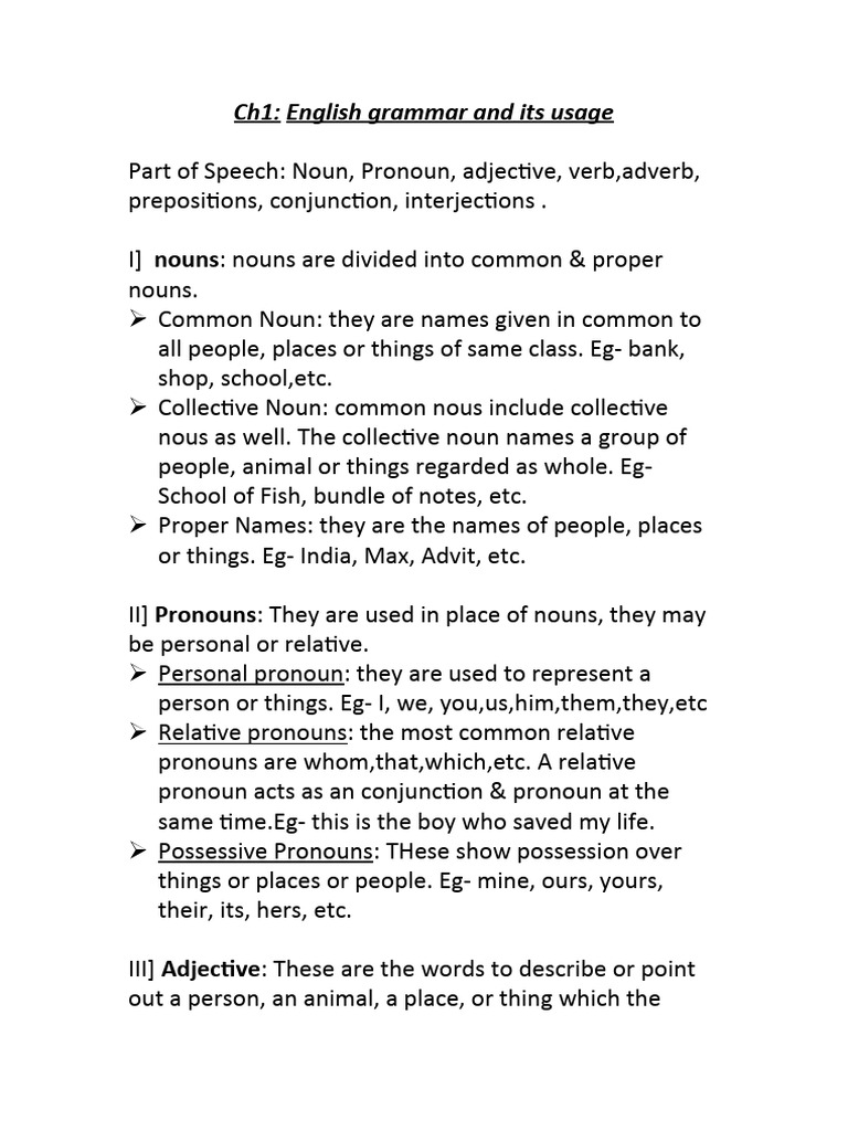 English Grammar: Parts of Speech Guide | PDF