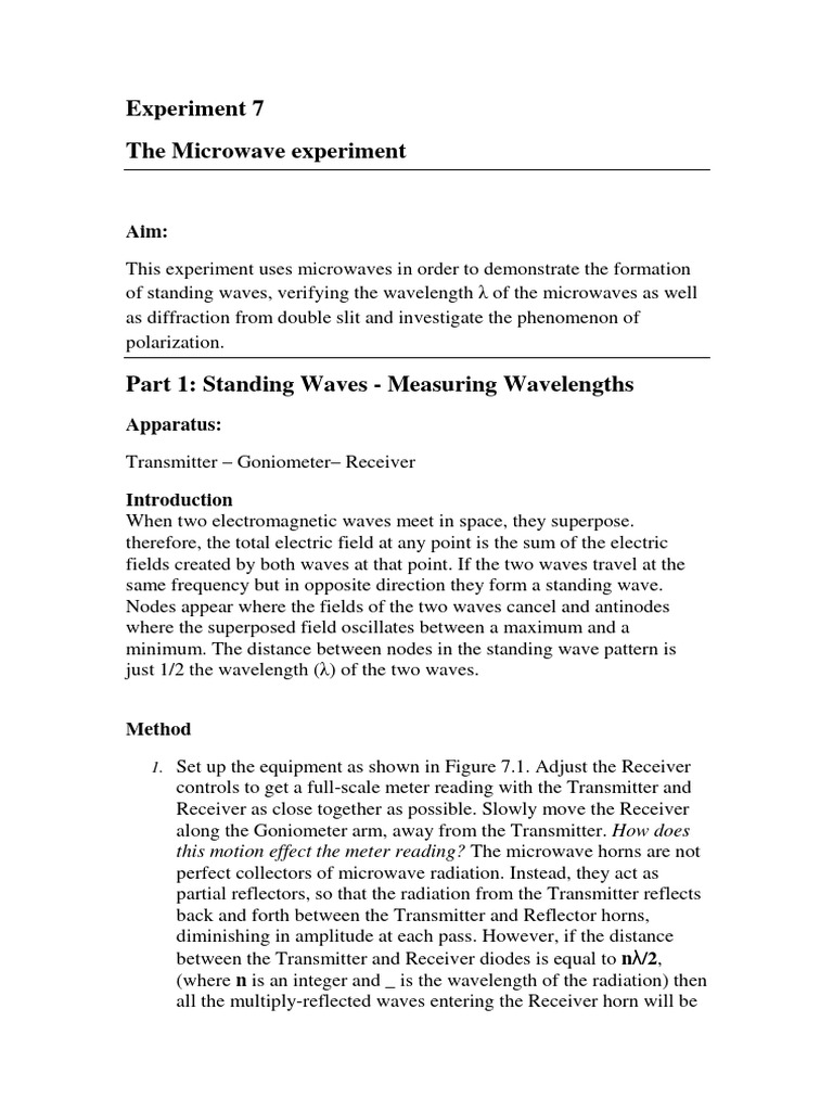 Microwave Experiment 0 PDF Waves Wavelength